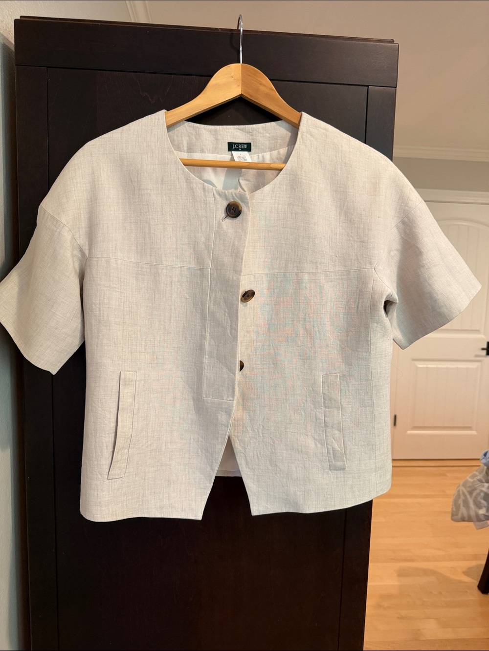 J. Crew Light Beige Short-Sleeve Button-Front Boxy Jacket